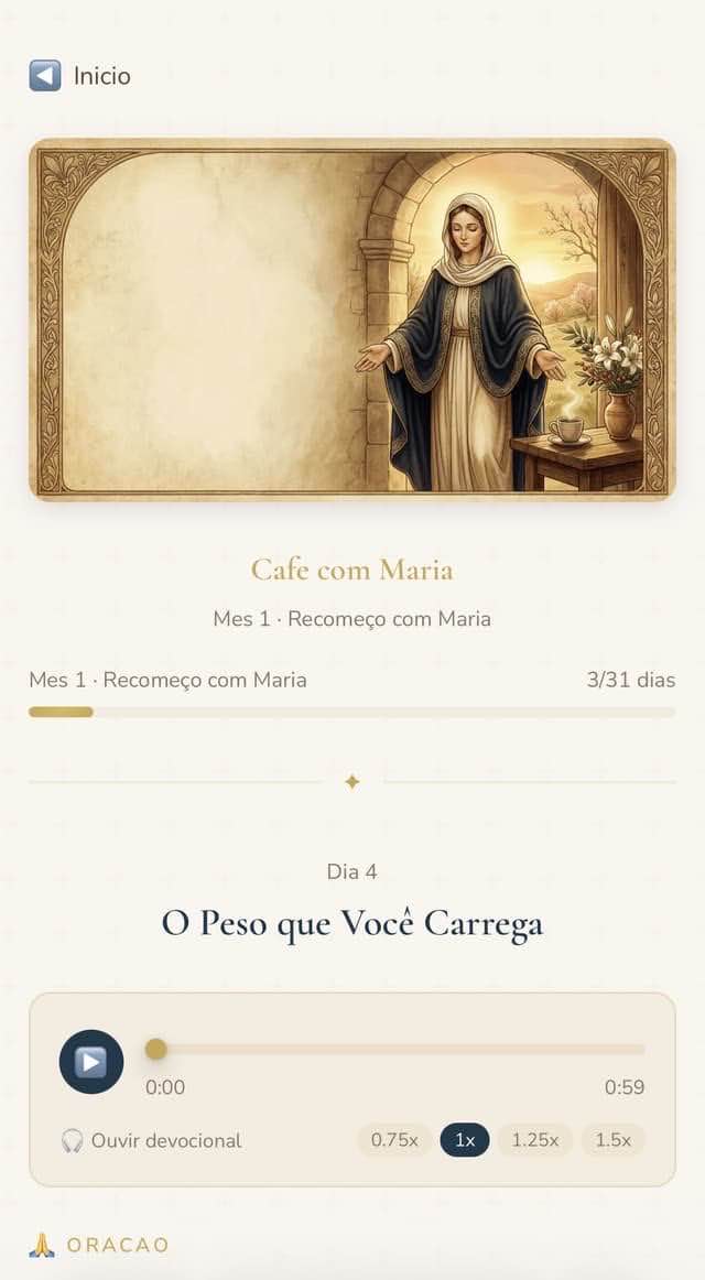 Tela do devocional do dia no app Café com Maria